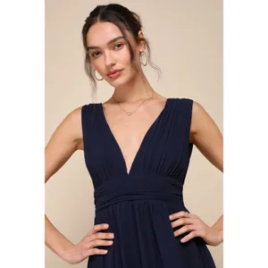 Lulus Heavenly Hues Navy Blue Maxi Dress Chiffon Bridesmaid Formal XS NWT thumbnail 4