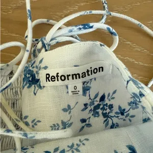 Reformation Midi Dress Floral Linen Christen Size 0 White Blue thumbnail 3