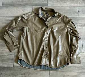 Noli faux leather shacket in medium brown thumbnail 1