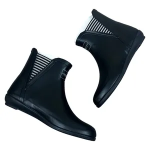 London Fog Piccadilly Striped Rain Boots Black Ankle Rubber Waterproof Size 8M thumbnail 1
