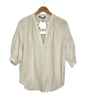 Zara Linen Blend Balloon Sleeve Top thumbnail 6