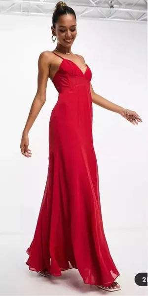 NWT ASOS DESIGN ruched‎ bust chiffon panelled corset maxi dress in red sz 8 thumbnail 1