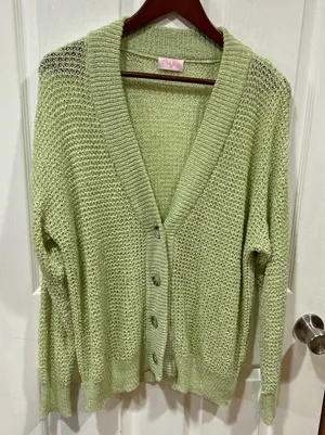 Pink Lily Light Green Button Cardigan – Oversized Small thumbnail 1