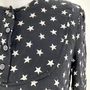 J. Crew Collection Black & White Silk Stars Button Scalloped Dress Size 0 thumbnail 3