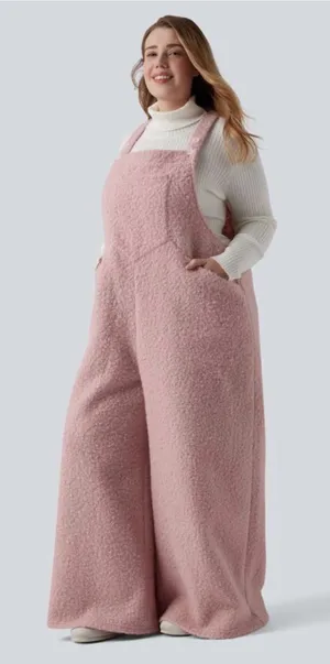 Halara adjustable straps casual teddy Cozy Pink Overalls NWT 1X thumbnail 1
