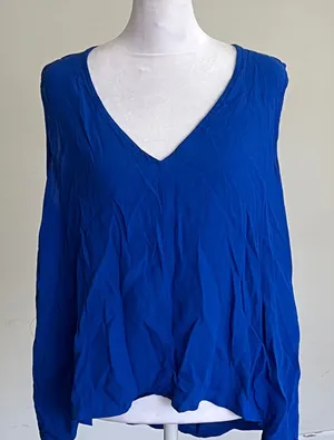 Madewell Womens XL Cobalt Blue V-Neck Sleeveless Blouse‎ High Low Hem G5415 thumbnail 1