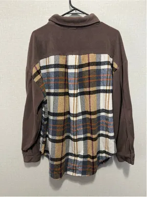 BIBI Brown Plaid Fleece Button Front Flannel Shacket With Chest Pockets Size M thumbnail 4