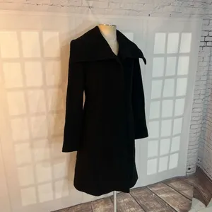 Cole Haan Black Convertible Collar Button Front Wool Cashmere Long Coat Size 4 thumbnail 4