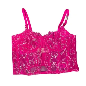 Victorias Secret‎ Dream Angels Pink Silver Metallic Floral Lace Corset Top Small thumbnail 2