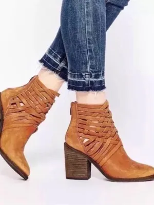 Free People Women's Carrera Leather Tan Strappy Zip Ankle Boots $198 EU 38 US 8 thumbnail 1