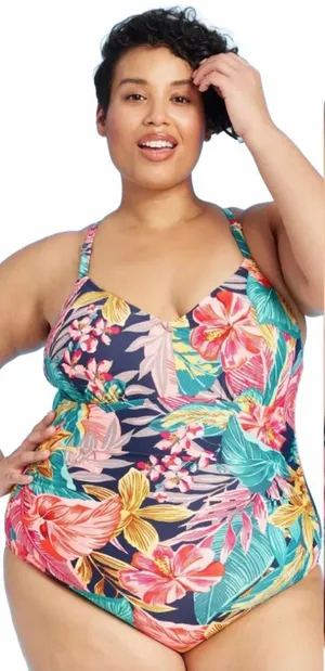 Kona Sol Floral Multicolor Tropical Floral One Piece Swimsuit Plus Size 18W thumbnail 1