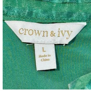 Crown & Ivy Tiered Mini Dress Womens Large‎ Green Striped Puff Sleeve Babydoll thumbnail 6
