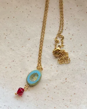retro vintage chic whimsical style quality Czech glass bead simple necklace🩵 thumbnail 6