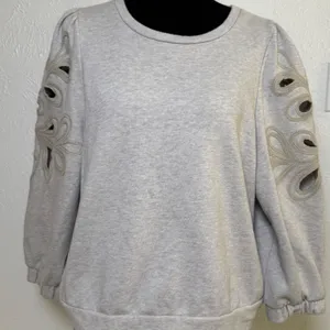 Splendid Collection‎ Soutache Embroidered Eyelet Puff Sleeve Sweatshirt L thumbnail 5