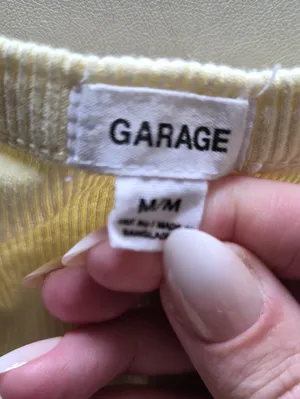 Garage Pale Yellow Ribbed Henley Tank Top Crop V Front Medium thumbnail 2