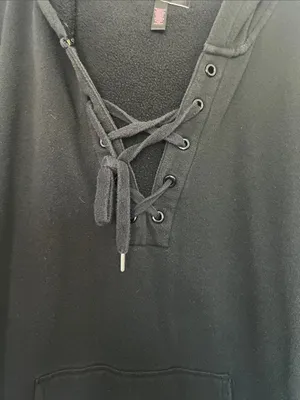 EUC Victoria's Secret Black Lace-Up Hooded Sweatshirt sz XL thumbnail 4