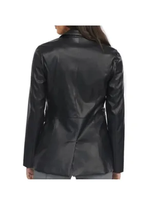 LAUNDRY by Shelli Segal Faux Leather Black Lightweight Single Button Blazer XS thumbnail 2