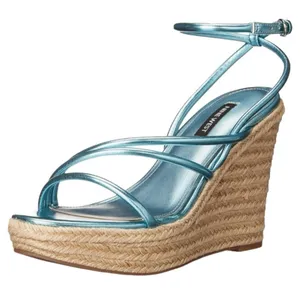 Nine West Hipsta3 Metallic Light Blue Wedge Sandals size 7.5 NWOB thumbnail 1