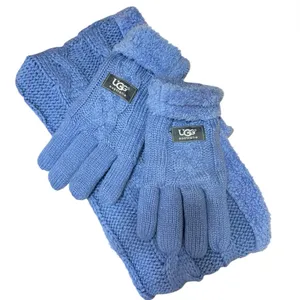 UGG Knit Tech Blue Matching Winter Warm Shawl Finger Gloves Scarp 2 Piece Set thumbnail 1