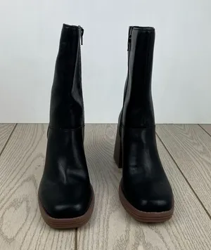 Sun + Stone Aleenn Stacked Round Toe Mid-calf Boots 9M Black Smooth $85 thumbnail 2