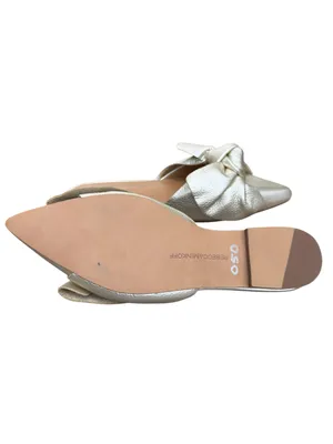 REBECCA MINKOFF Metallic Gold Leather Mules Modern Glam Pointed Toe Knot Bow 7M thumbnail 11