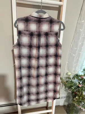 Plaid Sleeveless Shirt Dress in Pink with Belt thumbnail 5
