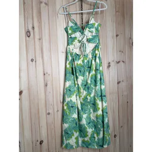 NWT Lulus Candria Cream and Green Floral Surplice Midi Dress Resort Party Size M thumbnail 6