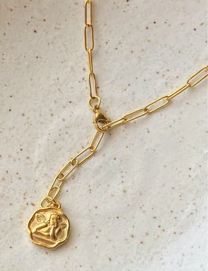 Handmade gold tone stainless steel Angel cherub goth cute chic chain necklace👼💗 thumbnail 1