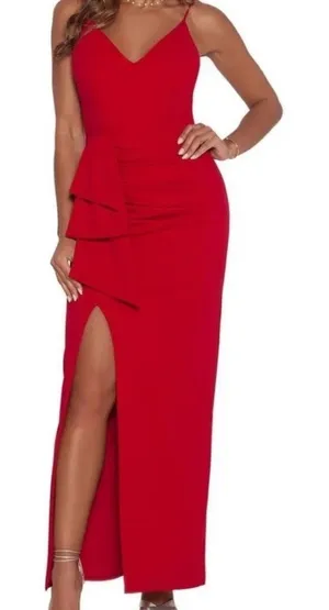 Xscape Red Spaghetti Strap V Neck Full-Length Evening Gown Dress‎ 6 Red thumbnail 1