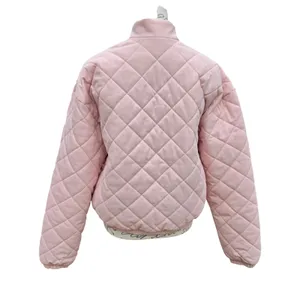 Adidas Womens Quilted Bomber Jacket Pink Full Zip Diamond Quilt IM5566‎ Size M thumbnail 8