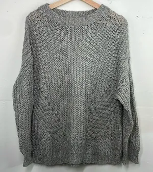 American Eagle Open knit crew neck pulloverer sweaterter gray Medium oversized thumbnail 1