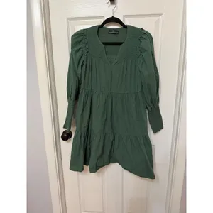 Pomander Place x Tuckernuck Green Smocked Tier‎ Mini Dress Cotton Long Sleeve S thumbnail 3