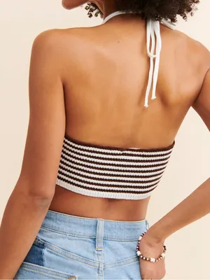 NWT Free people Love+ Harmony Striped Knit Halter Crop Top - Brown & White thumbnail 2