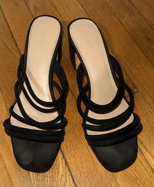 ALDO Suede Black Multi-Strap Slide Heels thumbnail 1