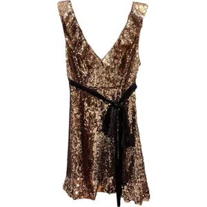 Free People Gold Sequin Dress‎ Siren Tribeca Gold Flirty Mini Boho Chic Size 4 thumbnail 4