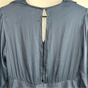 NWT See You Soon Dusty Blue Satin Long Sleeve Mini Dress Medium Anthropolgie thumbnail 10
