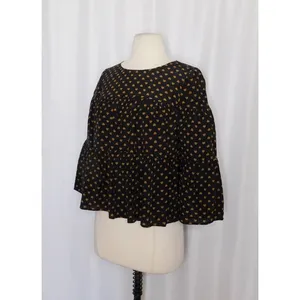MADEWELL Silk Black Gold Heart Flip Button Back Tiered Top Blouse X-Small thumbnail 6