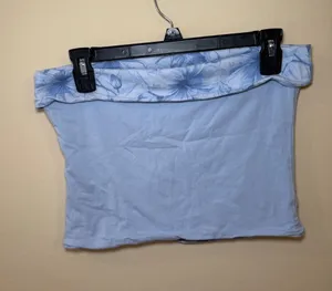 Hollister Pale Blue Floral Fold-Over Tube Top thumbnail 1