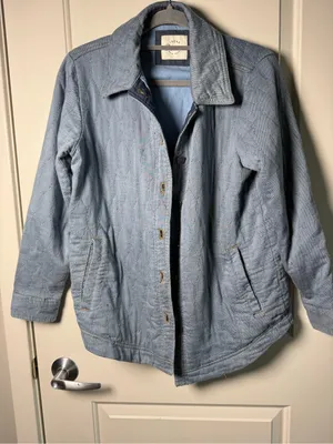 JACHS Girlfriend Blue Quilted Chambray Denim Jacket thumbnail 2