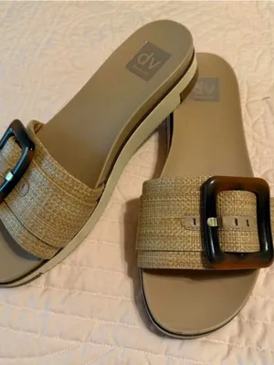 Beige Slide Sandal with Tortoiseshell Buckle Tan Size 9 thumbnail 2
