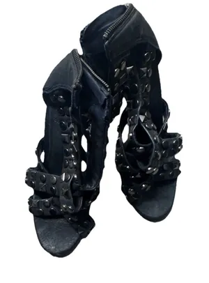 Tory Burch Size Black Leather Diamond Stud Strappy Heel Sandals Stilleto 9M US thumbnail 1
