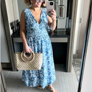 Abercrombie & Fitch Blue and White Floral Maxi Sundress Sz S Cottagecore Beach thumbnail 2