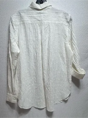 LOFT Cream Textured Button-Down Top thumbnail 3