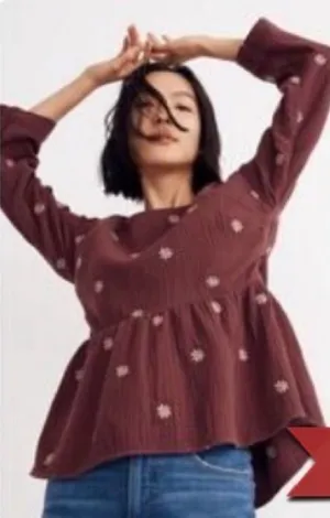 Madewell Embroidered Lightspun Peplum Open Back Top Women Small thumbnail 1