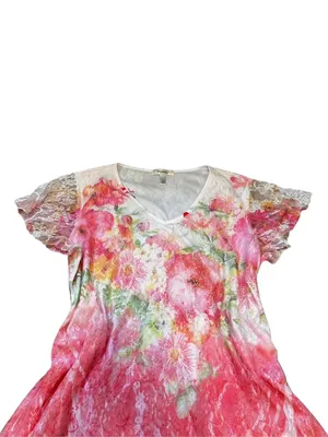 Dressbarn Pink Floral Lace Overlay Top Asymmetric Rhinestones Fairycore Ethereal thumbnail 2