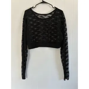 Black Floral Lace Crop Top Sheer Long Sleeve Gothic Romance Aesthetic - Size XXL thumbnail 5