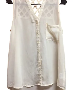Kirra Sheer Tank Off-White w Criss-Cross Detailing thumbnail 1