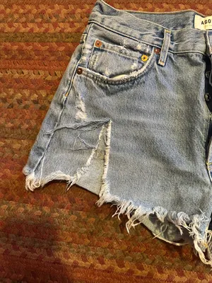 Agolde Light Blue Distressed cut off Jeans Shorts thumbnail 5