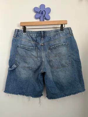 Aeropostale Men’s Large Baggy Denim Jorts Medium Wash 90s Relaxed Cargo thumbnail 2