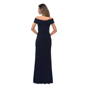 La Femme Off the Shoulder Formal Dress 10 Navy‎ Blue 27959 thumbnail 2